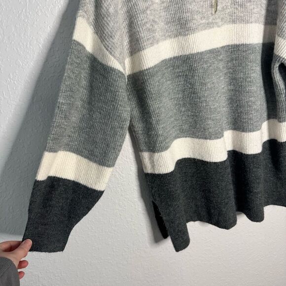 Loft Striped Zip Tunic Sweater Grey Long Sleeve Oversized Colorblock Size XXLP - Picture 3 of 12